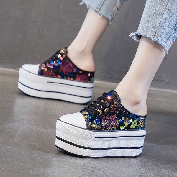 sequinned shoes 10cm wedges heels platform slippers real leather sandals for women shoes slipper wedge heels ladies mules, Black
sequinned shoes 10cm wedges heels platform slippers real leather sandals for women shoes slipper wedge heels ladies mules, Black