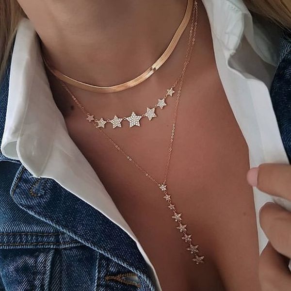 gold color long lariat chain rainbow star cz link chain sparking star charm pendant y women fashion fine jewelry necklace, Silver 
gold color long lariat chain rainbow star cz link chain sparking star charm pendant y women fashion fine jewelry necklace, Silver