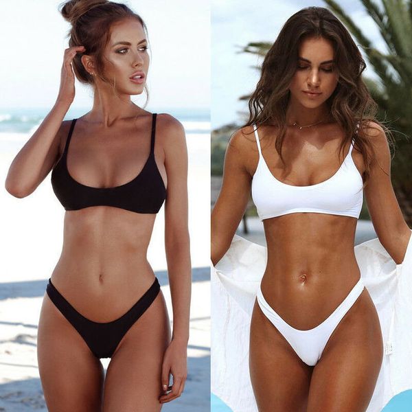 women solid color bikini set wear padded bra swimsuit solid bandage push up triangle swimwear bathing black white, White;black
women solid color bikini set wear padded bra swimsuit solid bandage push up triangle swimwear bathing black white, White;black