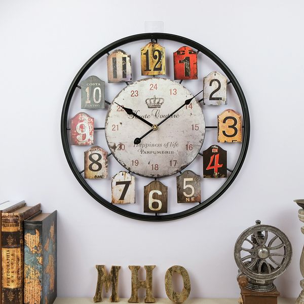 american-style iron retro wall clock round hollow metal diy clock european-style old living room watch wholesale
american-style iron retro wall clock round hollow metal diy clock european-style old living room watch wholesale