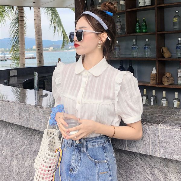 2020 summer new design style short-sleeved women's french style polo collar chiffon all-match solid color shirt shirt, White
2020 summer new design style short-sleeved women's french style polo collar chiffon all-match solid color shirt shirt, White