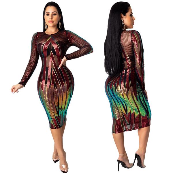 see through sequins dresses designer o neck dress womens long sleeve contrast color party dresses, White;black
see through sequins dresses designer o neck dress womens long sleeve contrast color party dresses, White;black