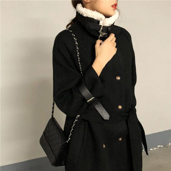 women 2020 autumn winter fashion single breasted woolen coats female real lamb fur collar outwear ladies thicken warm jacket l70, Black
women 2020 autumn winter fashion single breasted woolen coats female real lamb fur collar outwear ladies thicken warm jacket l70, Black