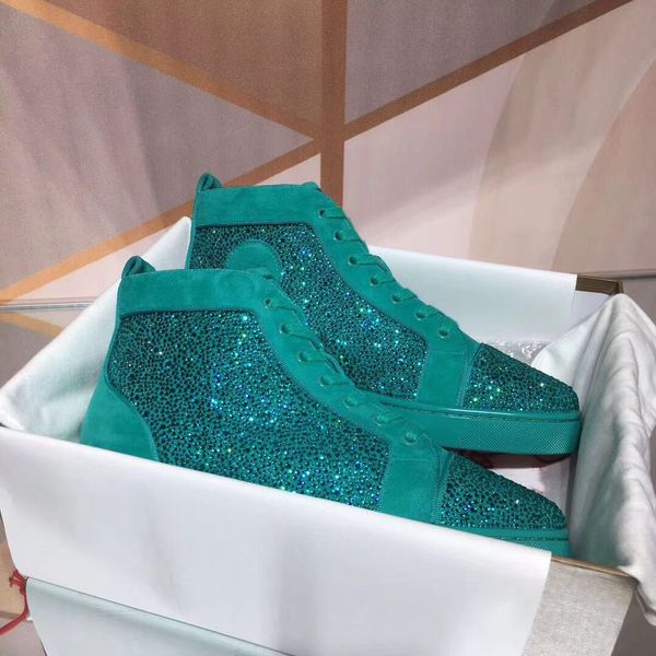 new design light-green strass high red bottom sneakers mens & women casual walking famous skateboard men walking with box,eu35-47, Black