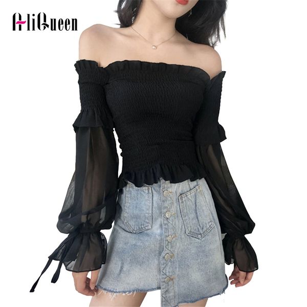 black vintage chiffon slim shirts off shoulder slash neck women blouses female lantern sleeve see-through sunscreen blusas, White
black vintage chiffon slim shirts off shoulder slash neck women blouses female lantern sleeve see-through sunscreen blusas, White