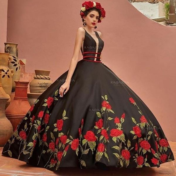 black ball gown quinceanera dresses 2022 v neck embroidery sweep train sweet 16 dress vestidos de 15 años, Blue;red
black ball gown quinceanera dresses 2022 v neck embroidery sweep train sweet 16 dress vestidos de 15 años, Blue;red