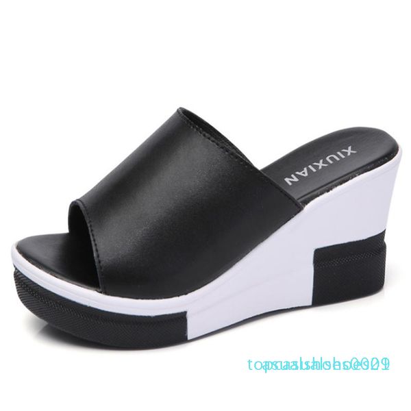 2019 summer new leather wedge with women's sandals and slippers thick-bottomed muffin sandals female beach shoes word cool drag t01, Black
2019 summer new leather wedge with women's sandals and slippers thick-bottomed muffin sandals female beach shoes word cool drag t01, Black