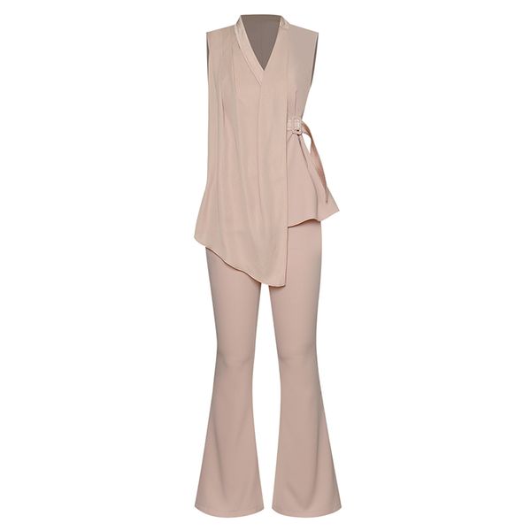 elegant women clothing set office work suit outfits dusty pink / black blouses v neck buckle belted irregular + flared pants, White
elegant women clothing set office work suit outfits dusty pink / black blouses v neck buckle belted irregular + flared pants, White