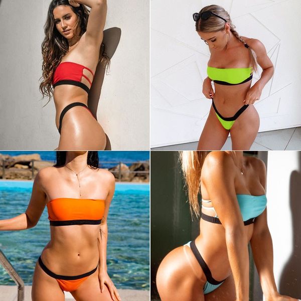 double new 2019 solid color split women's two-piece swimsuit bikini swimsuit beach bikini, Black;red
double new 2019 solid color split women's two-piece swimsuit bikini swimsuit beach bikini, Black;red