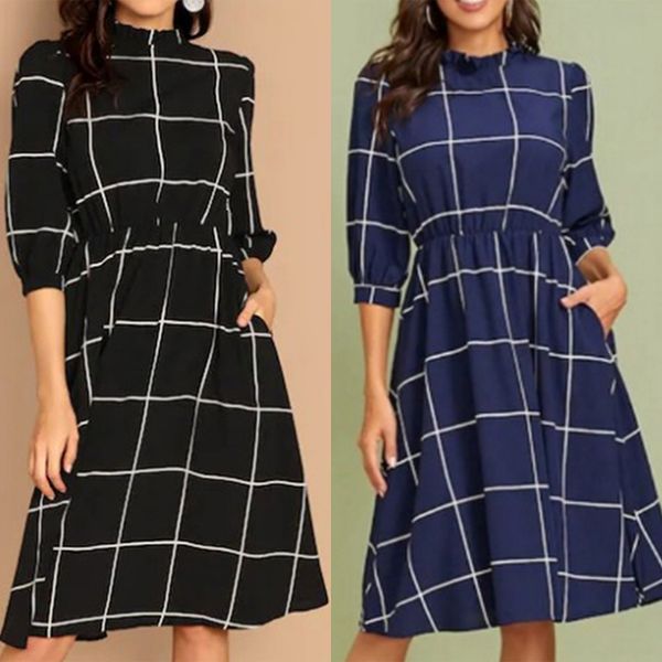 stand collar simple plaid dress 2020 autumn winter elegant women 3/4 sleeve knee length dress casual a line work dress plus size, Black;gray
stand collar simple plaid dress 2020 autumn winter elegant women 3/4 sleeve knee length dress casual a line work dress plus size, Black;gray