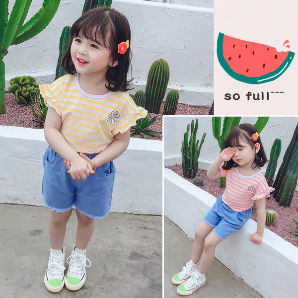 new baby girls summer clothing sets kids jeans round neck t-shirt embroidery small wrinkle chrysanthemum suit, White
new baby girls summer clothing sets kids jeans round neck t-shirt embroidery small wrinkle chrysanthemum suit, White