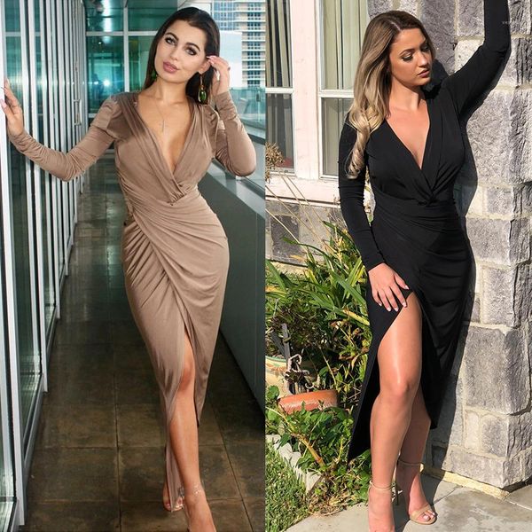 ladies clothing v neck womens dresses solid color split skinny women dress summer long sleeve casual, Black;gray
ladies clothing v neck womens dresses solid color split skinny women dress summer long sleeve casual, Black;gray