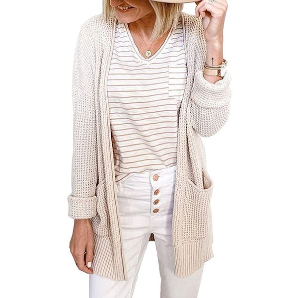 2020 autumn and winter new sweater cardigan european and american solid color waffle pocket knitted cardigan jacket, Black
2020 autumn and winter new sweater cardigan european and american solid color waffle pocket knitted cardigan jacket, Black