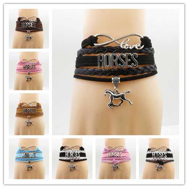 handmade horses bracelets infinity love horse leather bracelet black brown pink blue leather bracelet for woman and man, Golden;silver
handmade horses bracelets infinity love horse leather bracelet black brown pink blue leather bracelet for woman and man, Golden;silver