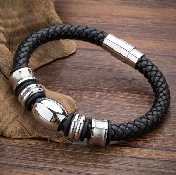 fashion handmade genuine leather bracelet trendy classic charm brand wrap stainless steel bracelets bangles, Black
fashion handmade genuine leather bracelet trendy classic charm brand wrap stainless steel bracelets bangles, Black