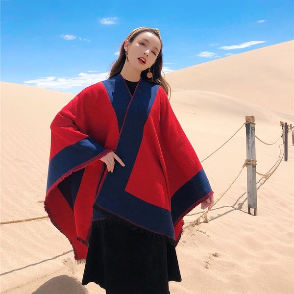 women's cloak solid color frame national style warm warm cloak shawl thickened knitted cashmere split long shawl, Blue;gray
women's cloak solid color frame national style warm warm cloak shawl thickened knitted cashmere split long shawl, Blue;gray