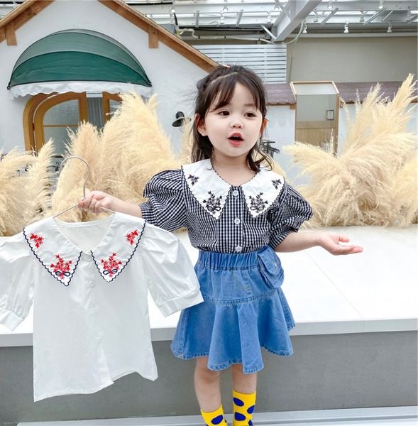 2020 summer new women's and children's fashionable plaid shirt little girl western style big lapel embroidered bubble sleeve shirt, White;black
2020 summer new women's and children's fashionable plaid shirt little girl western style big lapel embroidered bubble sleeve shirt, White;black