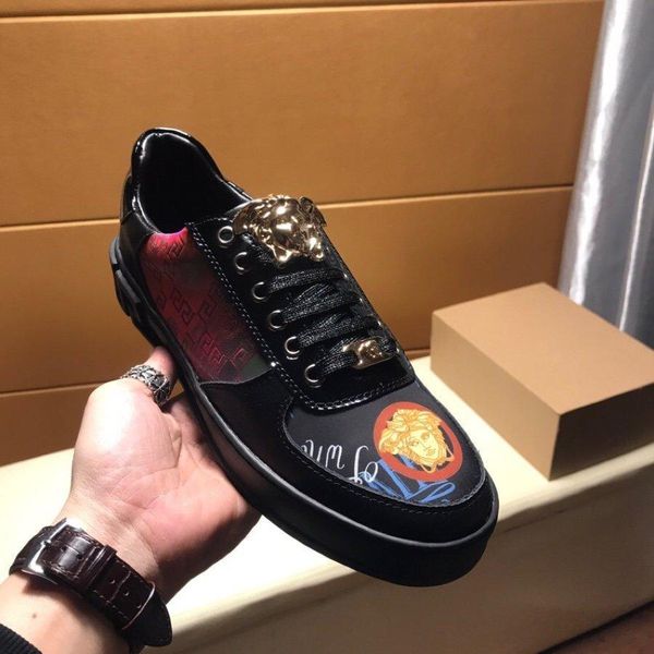 2020k high-end medusa embroidery and color matching men's leather casual low-sneakers, large size fashion lace-up sneakers, size: 3, Black
2020k high-end medusa embroidery and color matching men's leather casual low-sneakers, large size fashion lace-up sneakers, size: 3, Black