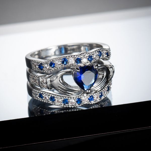 high-end cross-border jewelry european and american creative three-piece womens blue zircon bracelet holding love jewelry ring, Silver
high-end cross-border jewelry european and american creative three-piece womens blue zircon bracelet holding love jewelry ring, Silver