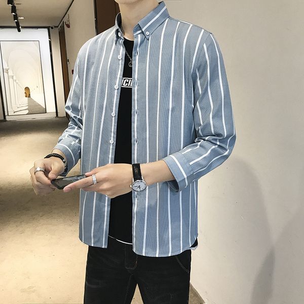 spring summer three quaters sleeve men shirt button up turn down collar shirt korean style striped contrast color long, White;black
spring summer three quaters sleeve men shirt button up turn down collar shirt korean style striped contrast color long, White;black