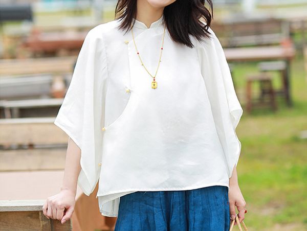 new summer big size chinese retro cheongsam style original design short section cotton and linen big sleeves blouses for women, White
new summer big size chinese retro cheongsam style original design short section cotton and linen big sleeves blouses for women, White