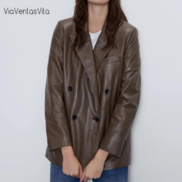 women's leather & faux woman outerwear casual double breasted causal retro coat pu vintage blazer autumn-winter jacket, Black
women's leather & faux woman outerwear casual double breasted causal retro coat pu vintage blazer autumn-winter jacket, Black