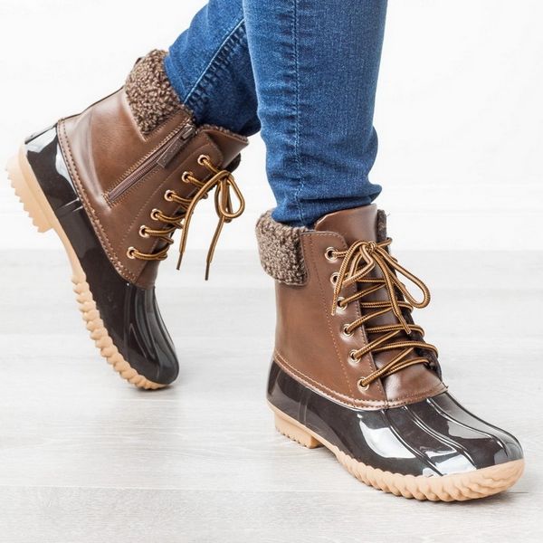 vertvie women's boots lady duck boot with waterproof rubber sole women rain boots lace up shoes fur winter women shoes, Black
vertvie women's boots lady duck boot with waterproof rubber sole women rain boots lace up shoes fur winter women shoes, Black