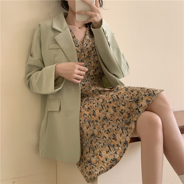women's retro temperament solid color long-sleeved thin section long suit jacket, Black;brown
women's retro temperament solid color long-sleeved thin section long suit jacket, Black;brown