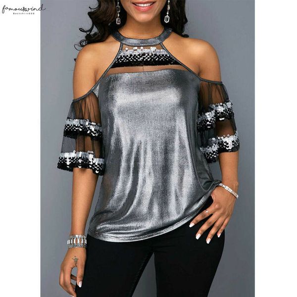 women summer blouse half sleeve sequined bling cold shoulder shirt clothing party clubwear solid soft clothes, White
women summer blouse half sleeve sequined bling cold shoulder shirt clothing party clubwear solid soft clothes, White