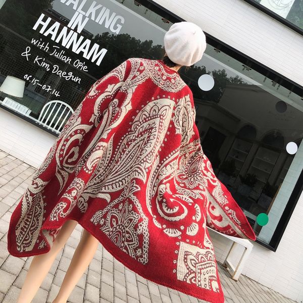 national style warm thickened knitted cashmere split long warm cloak women's cloak shawl, Blue;gray
national style warm thickened knitted cashmere split long warm cloak women's cloak shawl, Blue;gray