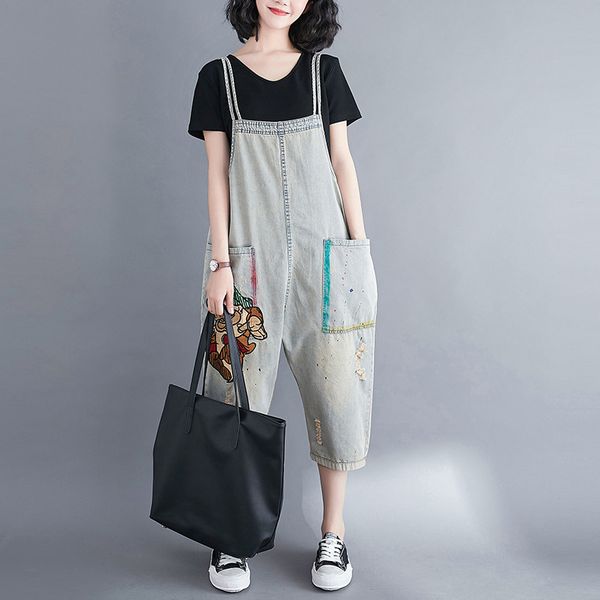 women's jeans lugentolo jumpsuit summer high waist korean plus size loose harem calf-length pants washed pockets pattern, Blue
women's jeans lugentolo jumpsuit summer high waist korean plus size loose harem calf-length pants washed pockets pattern, Blue