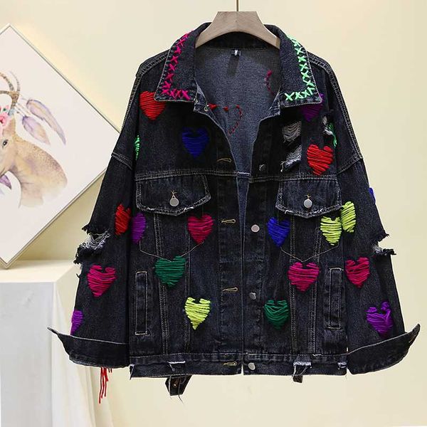 black jeans coat women's 2020 spring autumn new korean loose bf wind embroidered hole denim jacket students casual feminino, Black;brown
black jeans coat women's 2020 spring autumn new korean loose bf wind embroidered hole denim jacket students casual feminino, Black;brown