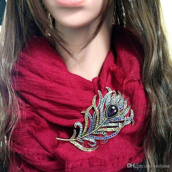 new arrival large women vintage feather bronze brooch pin antique gold crystal rhinestone metal jewelry accessory, Gray
new arrival large women vintage feather bronze brooch pin antique gold crystal rhinestone metal jewelry accessory, Gray