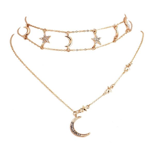 popular personality full diamond pentagram moon necklace charming multilayer sweater chain female fashion pendant necklace jewelry, Silver
popular personality full diamond pentagram moon necklace charming multilayer sweater chain female fashion pendant necklace jewelry, Silver