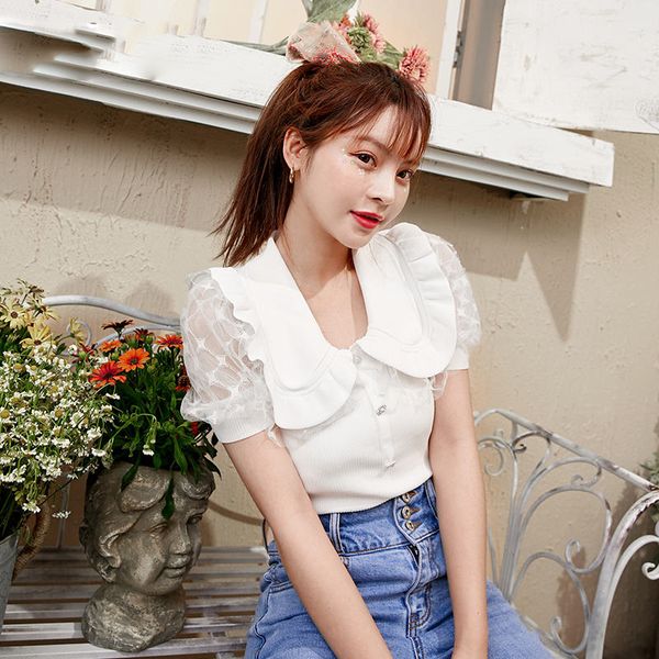 white solid mesh pearls button casual knitted women clothing 2020 summer ruffled korean girly daily
white solid mesh pearls button casual knitted women clothing 2020 summer ruffled korean girly daily