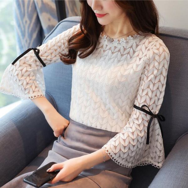 2020 spring fashion solid lace shirts women blouses o neck hollow out bow flare sleeve shirt women lace blouse, White
2020 spring fashion solid lace shirts women blouses o neck hollow out bow flare sleeve shirt women lace blouse, White