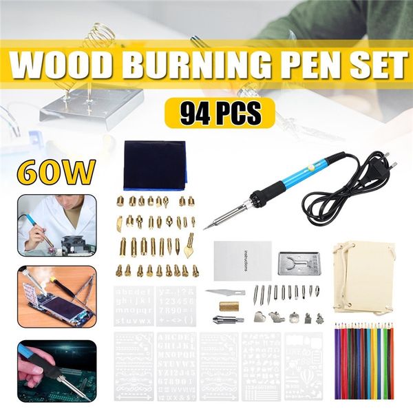 94pcs 60w wood burning pen set stencil soldering tips tools pyrography kit eu/us/uk/au plug
94pcs 60w wood burning pen set stencil soldering tips tools pyrography kit eu/us/uk/au plug
