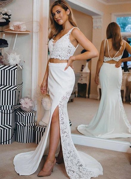 thigh high slits mermaid 2 pieces wedding dresses open hollow backless floor length bridal gowns custom made plus size, White
thigh high slits mermaid 2 pieces wedding dresses open hollow backless floor length bridal gowns custom made plus size, White