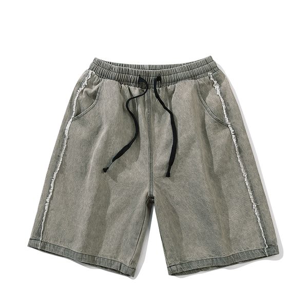 men's shorts harajuku washed pocket drawstring casual denim loose streetwear ripped jean oversize five point pant men and women, White;black
men's shorts harajuku washed pocket drawstring casual denim loose streetwear ripped jean oversize five point pant men and women, White;black