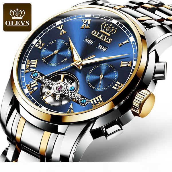 olevs fashion men's mechanical watch luxury stainless steel large flywheel green water ghost dial waterproof men's watch, Slivery;brown 
olevs fashion men's mechanical watch luxury stainless steel large flywheel green water ghost dial waterproof men's watch, Slivery;brown