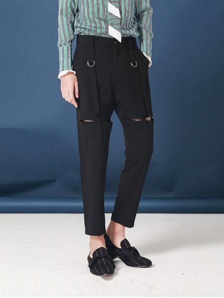 new fashion casual men's male original word hole no need ironing trousers male hair stylist cropped pants slim, Black
new fashion casual men's male original word hole no need ironing trousers male hair stylist cropped pants slim, Black