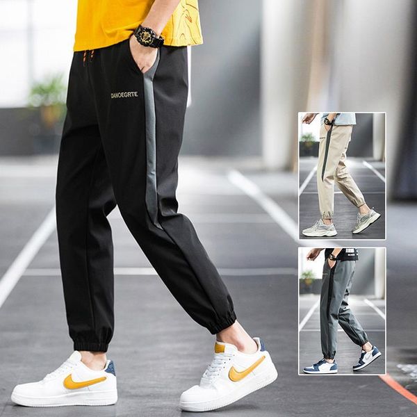 men's summer new fashion brand beam feet casual sports pants, Black 
men's summer new fashion brand beam feet casual sports pants, Black