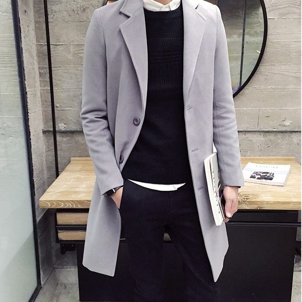 new men's korean slim mid-length solid color lapel woolen single-breasted trench windbreaker coatcoat coat coat, Black
new men's korean slim mid-length solid color lapel woolen single-breasted trench windbreaker coatcoat coat coat, Black