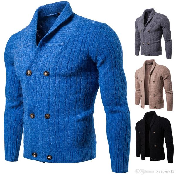 18 fw mens knitted coats fashion lapel neck sweaters double breasted slim fit warm knitting jackets, Black;brown
18 fw mens knitted coats fashion lapel neck sweaters double breasted slim fit warm knitting jackets, Black;brown