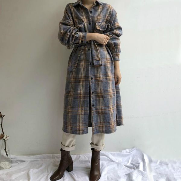 women autumn winter long woolen long plaid shirt coat sleeve plus size bandage elegant overcoat outer wear vintage jacket, Black
women autumn winter long woolen long plaid shirt coat sleeve plus size bandage elegant overcoat outer wear vintage jacket, Black