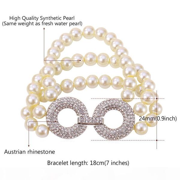 3 layers pearl bracelet for women clear austrian rhinestone round charms luxury multilayer beaded bracelet, Black
3 layers pearl bracelet for women clear austrian rhinestone round charms luxury multilayer beaded bracelet, Black