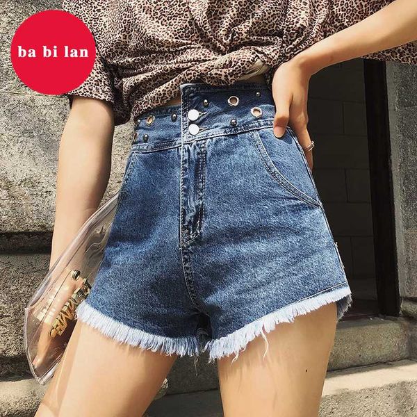 women's shorts 2021ba bi lan ladies denim classic retro high waist blue wide leg women summer edges, White;black
women's shorts 2021ba bi lan ladies denim classic retro high waist blue wide leg women summer edges, White;black