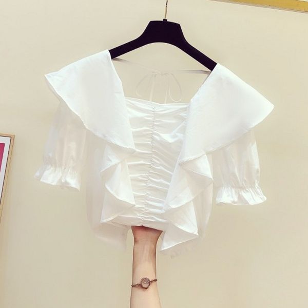 white blouse for women summer wear new korean style elegant square collar bell sleeve ruffles back lace-up shirt women's blouses
white blouse for women summer wear new korean style elegant square collar bell sleeve ruffles back lace-up shirt women's blouses