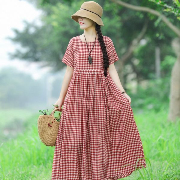 summer new large size women's round neck cotton linen wash plaid waist drawstring short cotton and linen dress sleeve dress, Black;gray
summer new large size women's round neck cotton linen wash plaid waist drawstring short cotton and linen dress sleeve dress, Black;gray