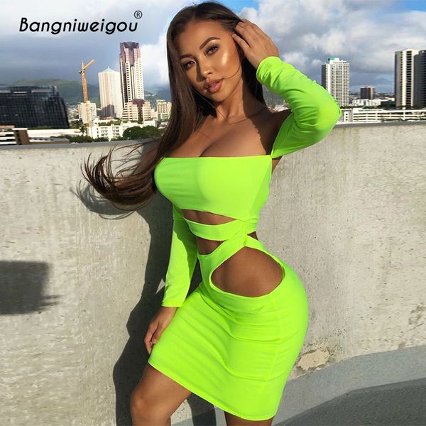 bangniweigou off shoulder hollow out bandage dress women backless long sleeve club neon green party festival mini dress, Black;gray
bangniweigou off shoulder hollow out bandage dress women backless long sleeve club neon green party festival mini dress, Black;gray
